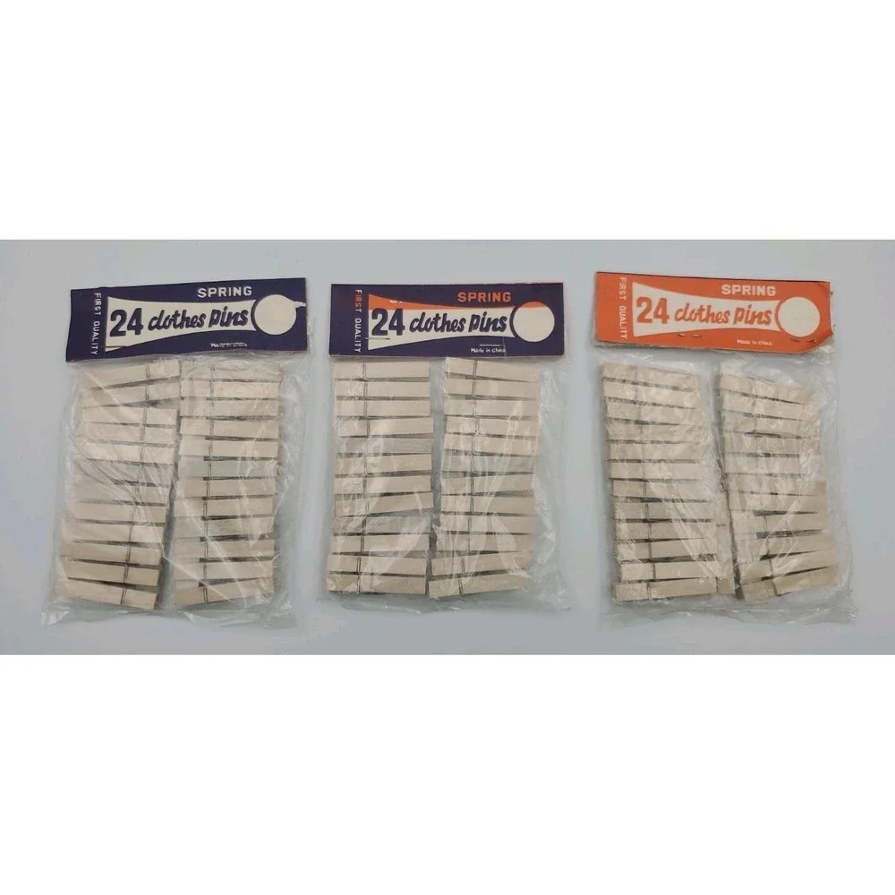 Vintage 24 Pack Of Mini Spring‎ Clothes Pins New In Package LOT OF 3
